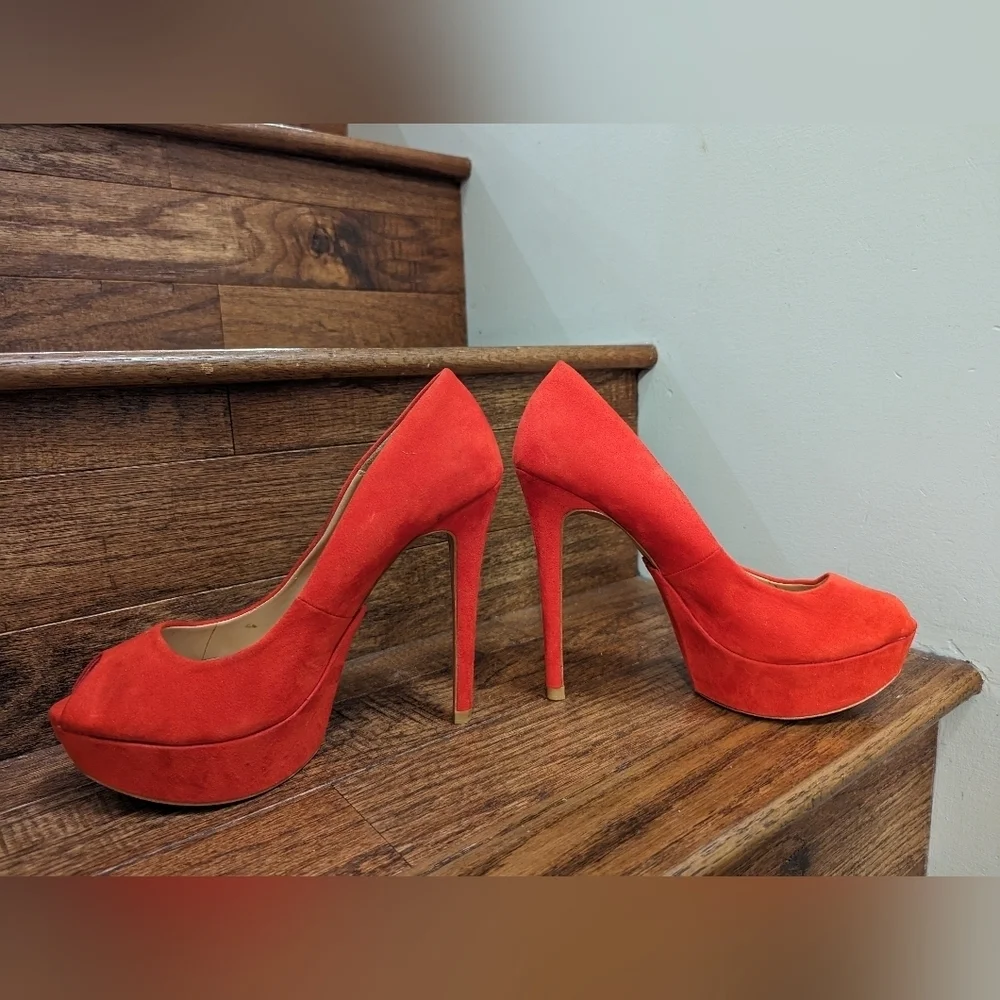 Zara Red Platform High Heels Women's Size 7 - Picture 3 of 13